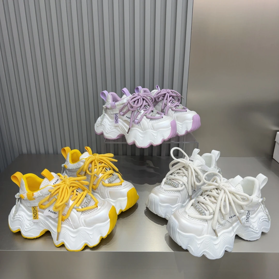 2025春季四季爆款松糕厚底网面透气高颜值轻奢网红炸街休闲老爹鞋