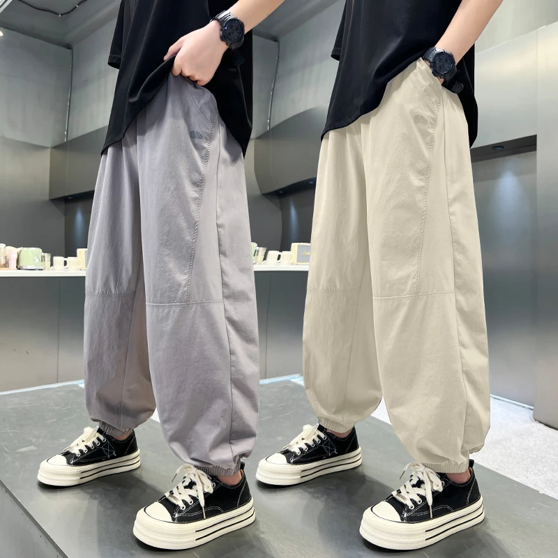 男童夏季浅紫色休闲防蚊裤2025新款中大童运动休闲长裤男孩束脚裤