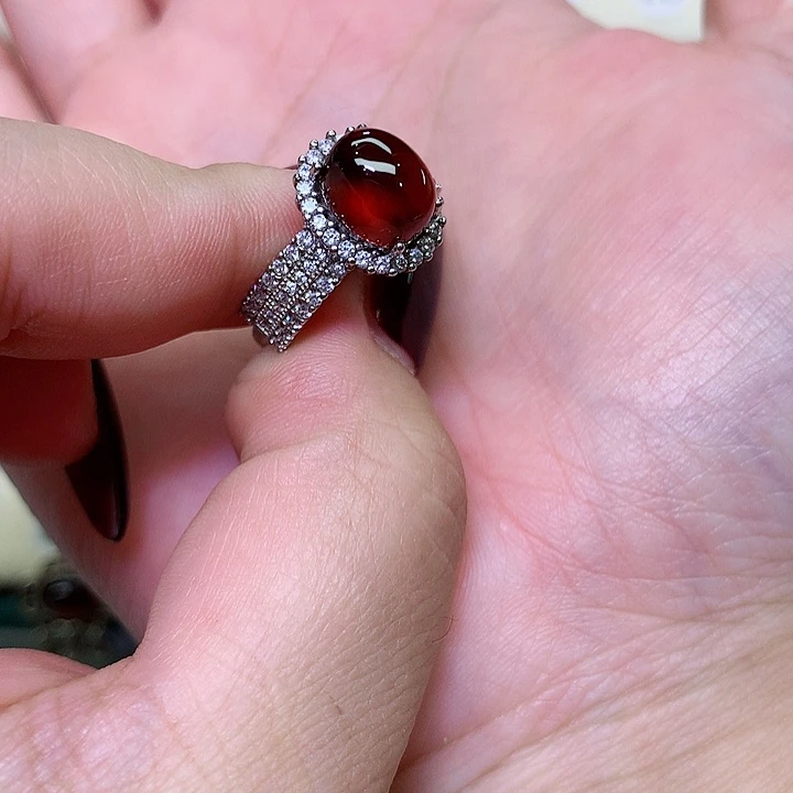 石榴石戒指银S925镶嵌