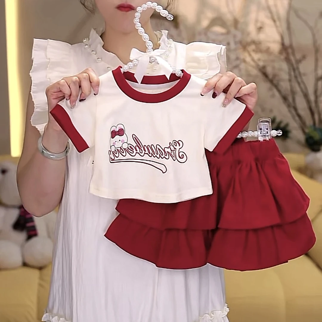 女小童薄款T恤套装夏季洋气女宝宝短袖t短裤夏装小女孩运动两件套