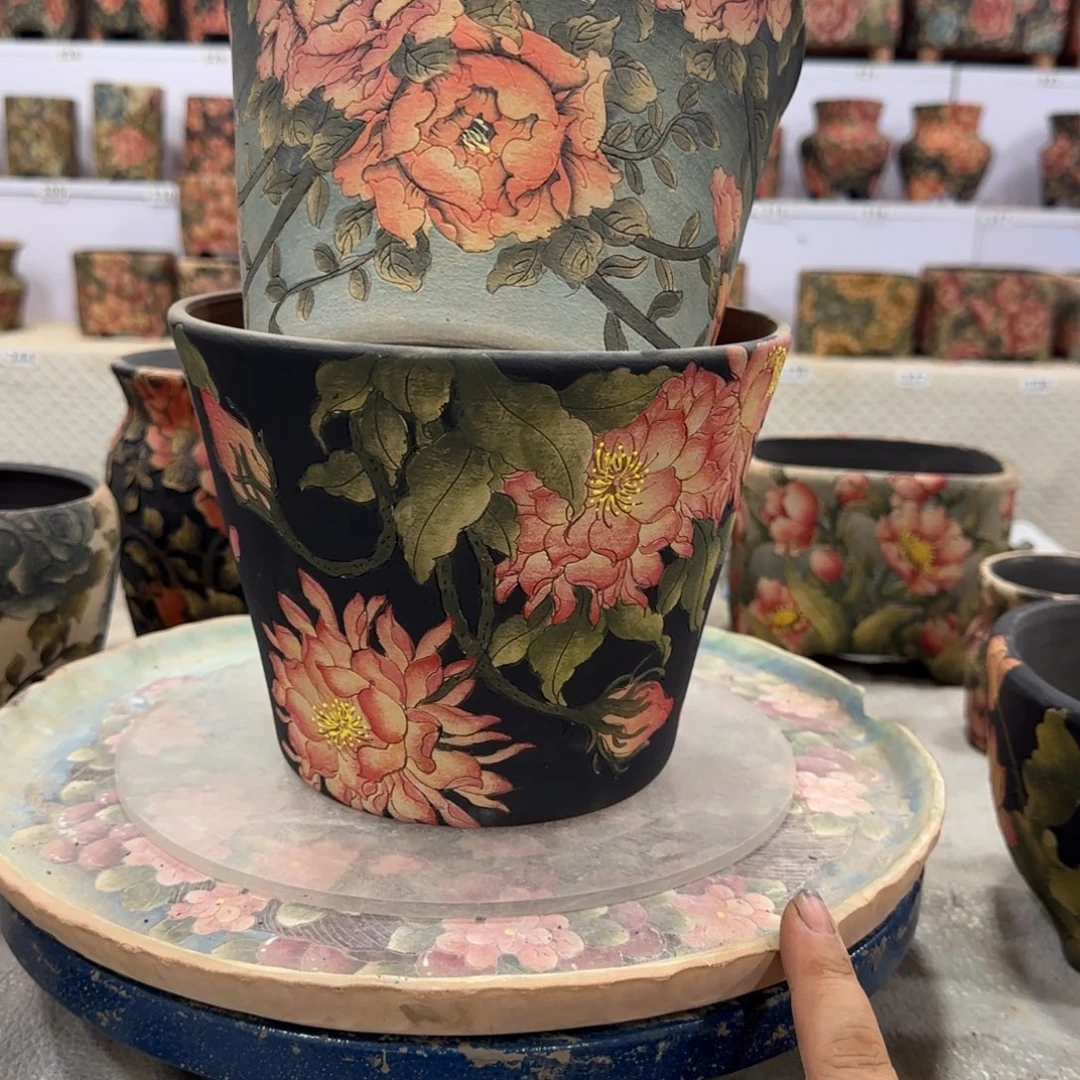 珍***惜花盆紫砂精品多肉手绘花盆
