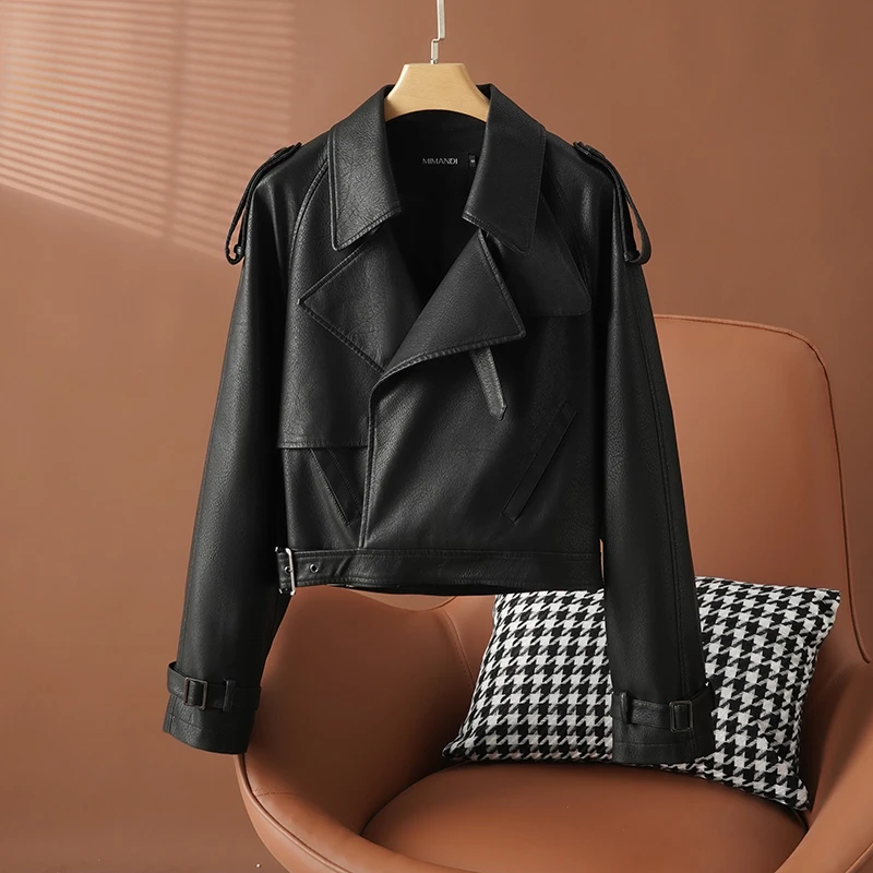 海宁真皮皮衣女短款时尚宽松绵羊皮外套2025年春季新款