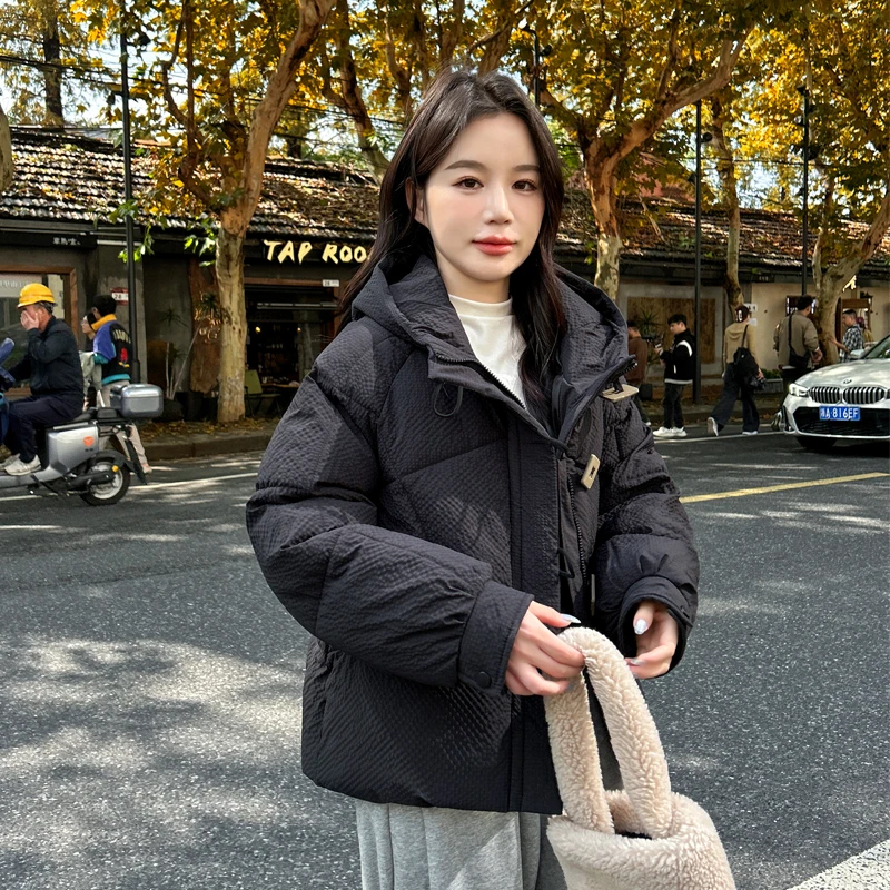 2025冬季新款格子连帽棉服女短款时尚百搭棉袄冬季女士休闲外套