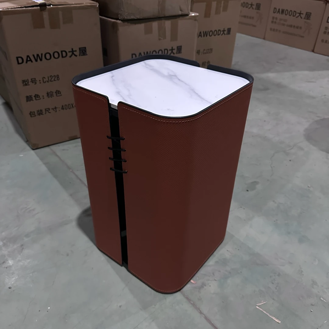 CJ228现代家用马鞍皮岩板边几编织绳艺客厅沙发边几（35*56）