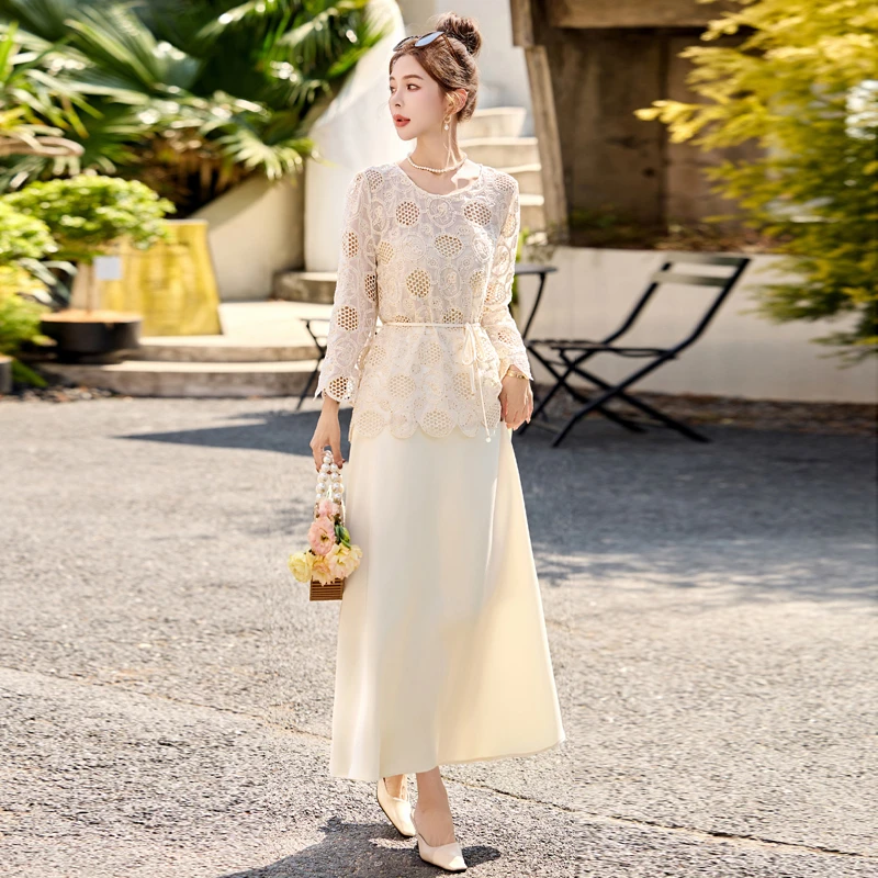 韩版气质温柔风优雅套装女2025夏季收腰蕾丝罩衫仙气吊带裙两件套