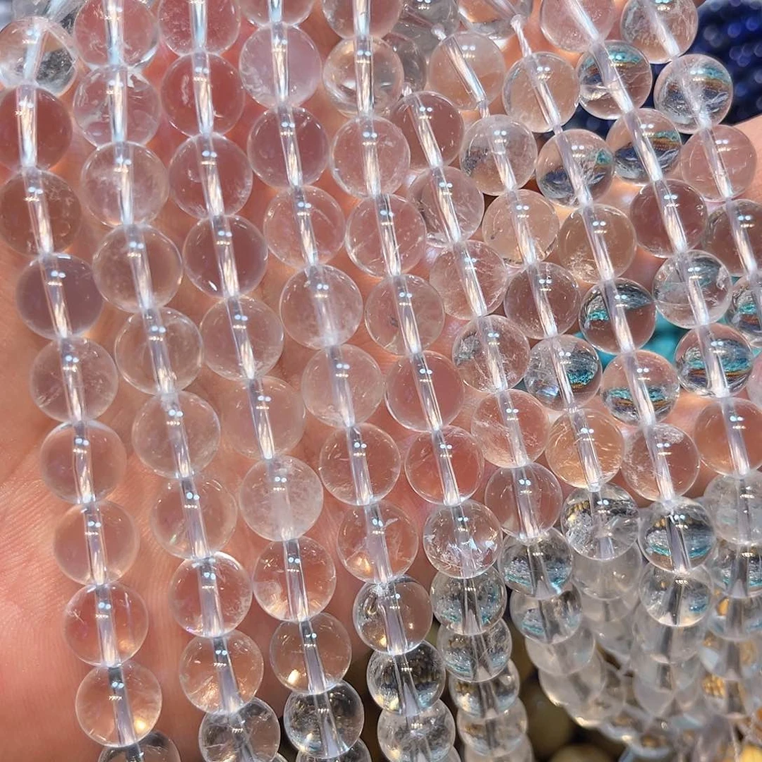 合金玛瑙/玉髓珠宝半成品高透白水晶一条10mm