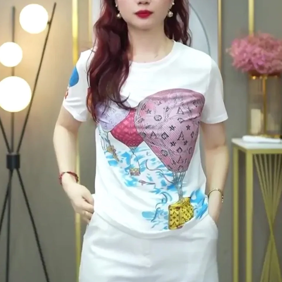 夏新款圆领定位花上衣时尚出行显瘦气质短袖时尚A2094