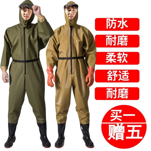 身下水裤加厚捕鱼雨裤防水衣裤抓鱼连体下水服挖藕服半身水叉裤