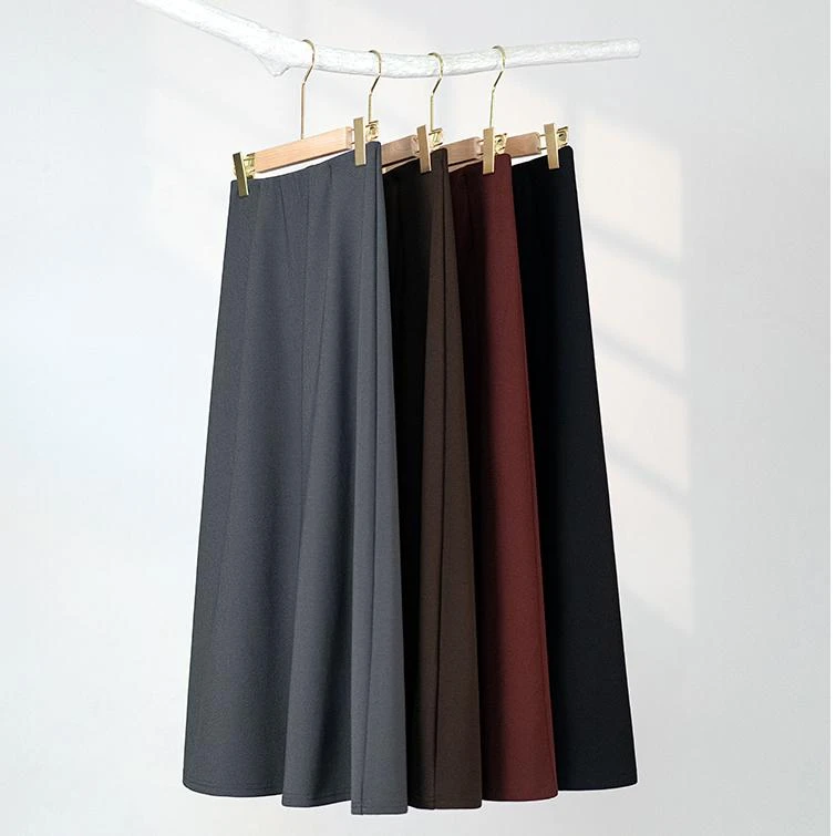 826春秋新品欧洲站洋气纯色半身裙松紧腰设计A字裙气质百搭欧货