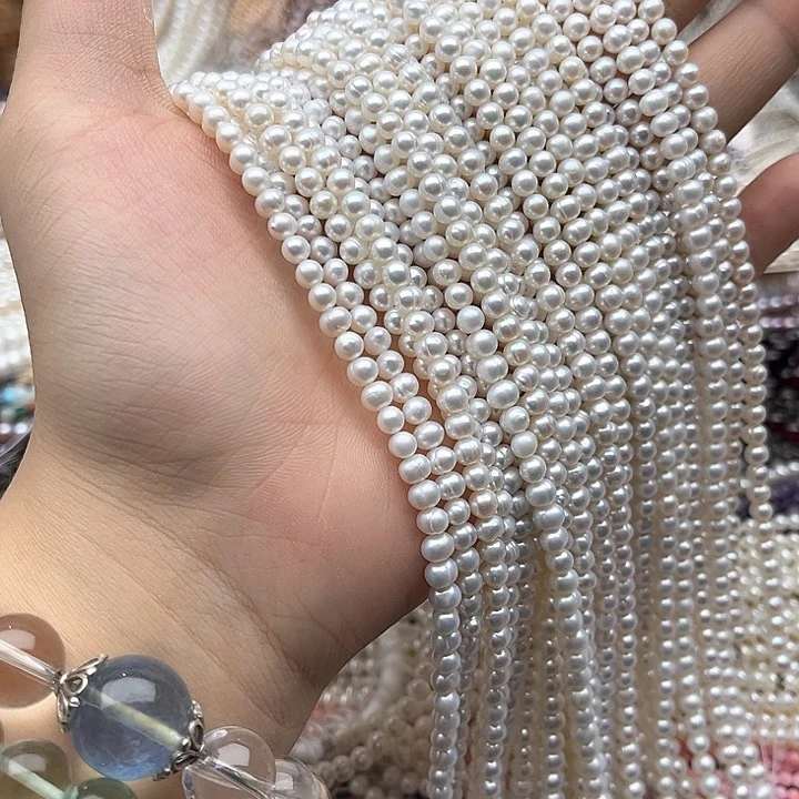 未镶嵌玛瑙/玉髓珠宝半成品一条4mm左右椭圆珍珠有螺纹