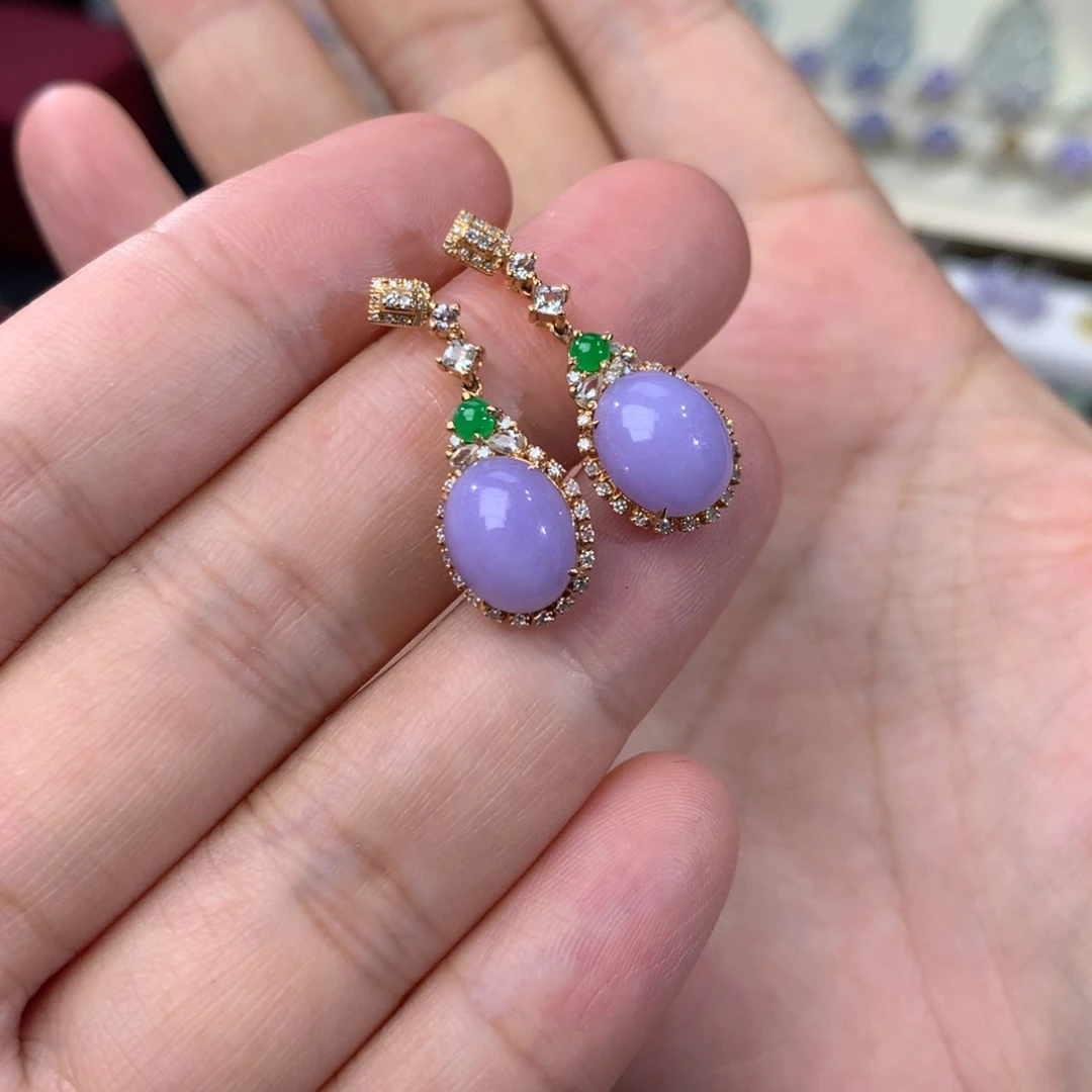 翡翠18K金镶嵌耳饰签收后48小时鉴赏期