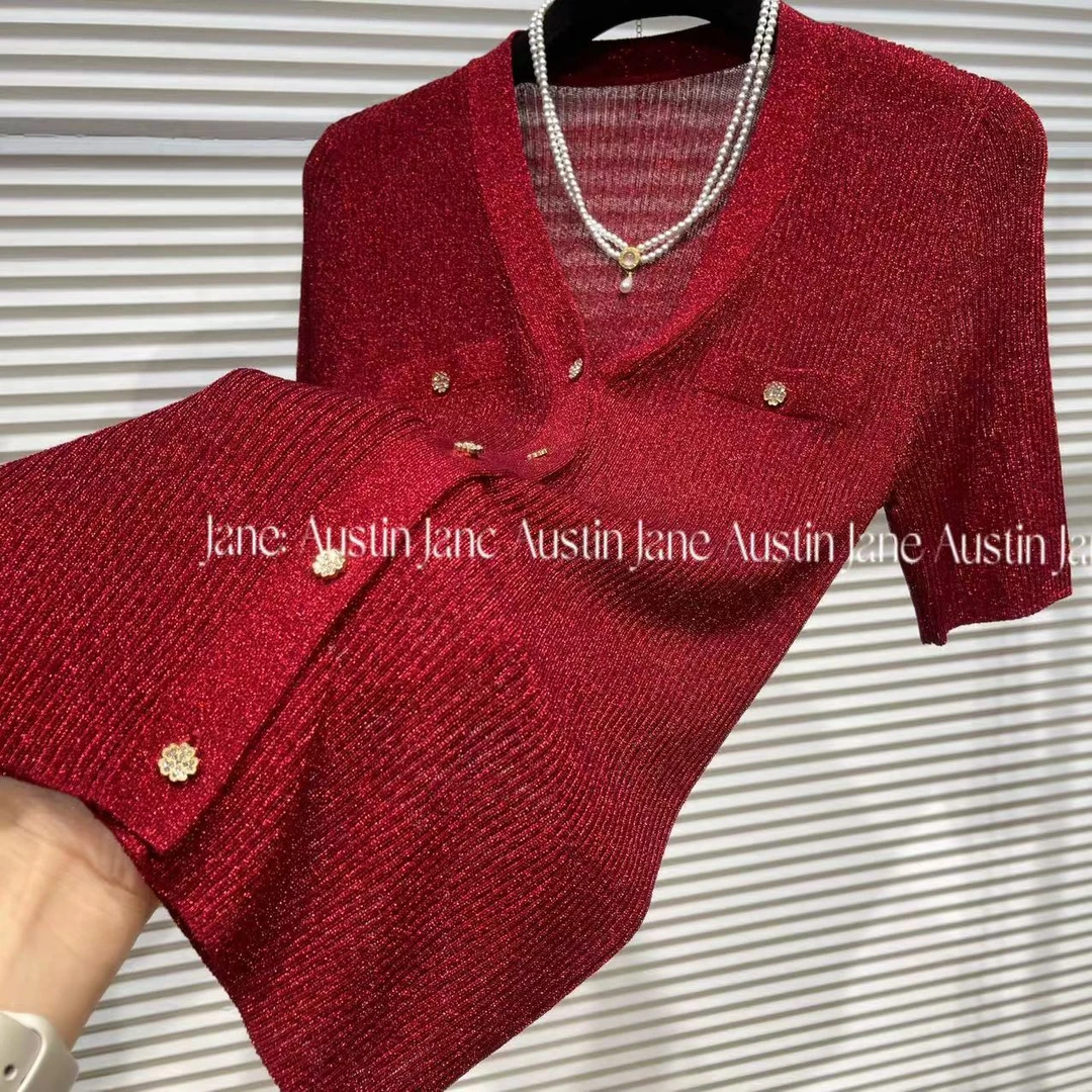 Jane Austin （赤色砂金）2025春夏新款轻奢百搭时尚针织开衫女媚