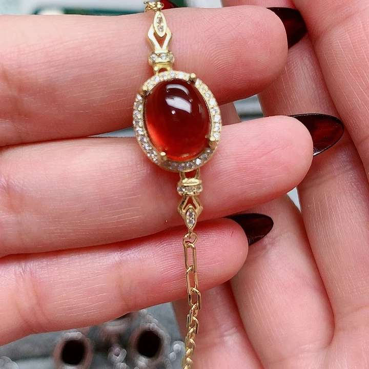 石榴石手链银S925镶嵌向*