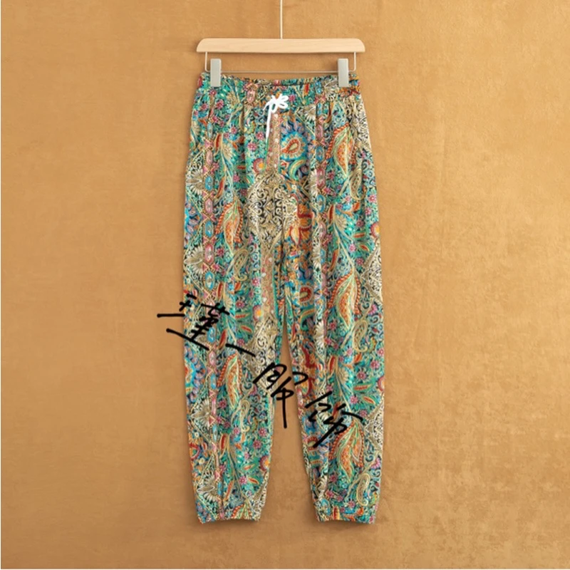 妈妈裤灯笼裤女夏季薄款中老年花裤加肥大码宽松女裤奶奶九分裤子