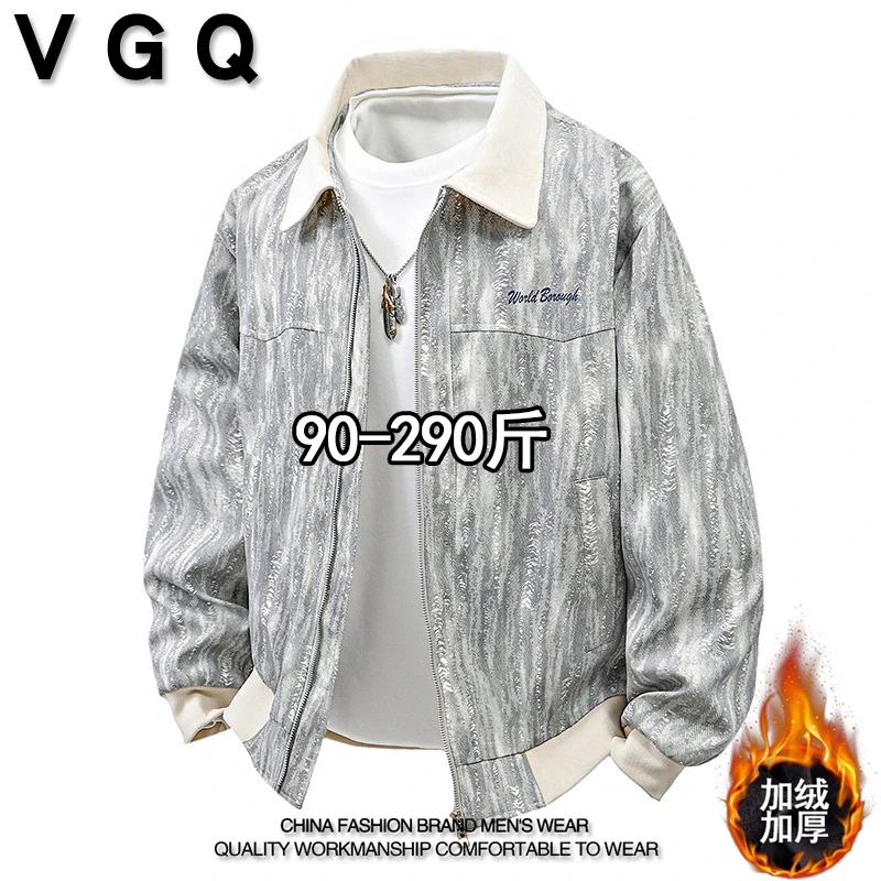 VGQ男士扎染印花高级感夹克冬季加大码加绒加厚休闲百搭翻领外套