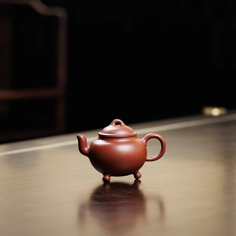 佘益君 三足桥鼎 红皮龙宜兴原矿全手工紫砂壶 素版 中品AA8937