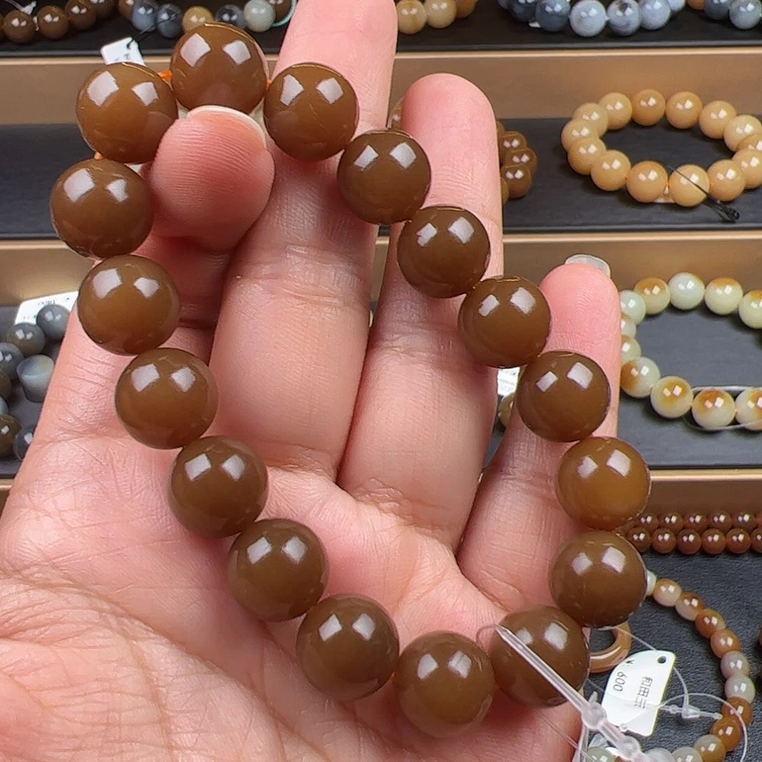 和田玉未镶嵌手链新疆且末金山色标级老红糖卡12