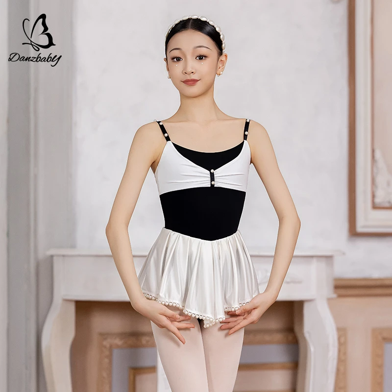 Danzbaby芭蕾撞色吊带高胯体服儿童成人同款练功体服体操服BAS58