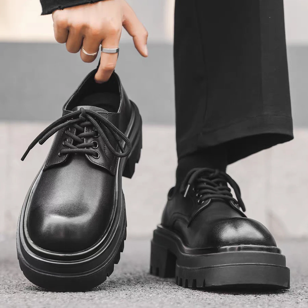 老钱风cleanfit通勤德比鞋男7cm厚底百搭增高皮鞋复古松糕大头鞋