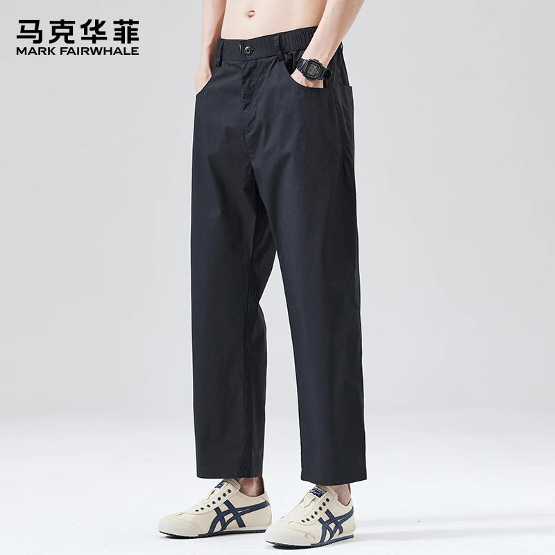 马克华菲夏季薄款冰丝休闲裤男士2025新款宽松直筒男裤九分裤子男
