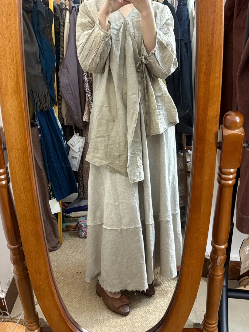 春夏款复古棉麻休闲半裙