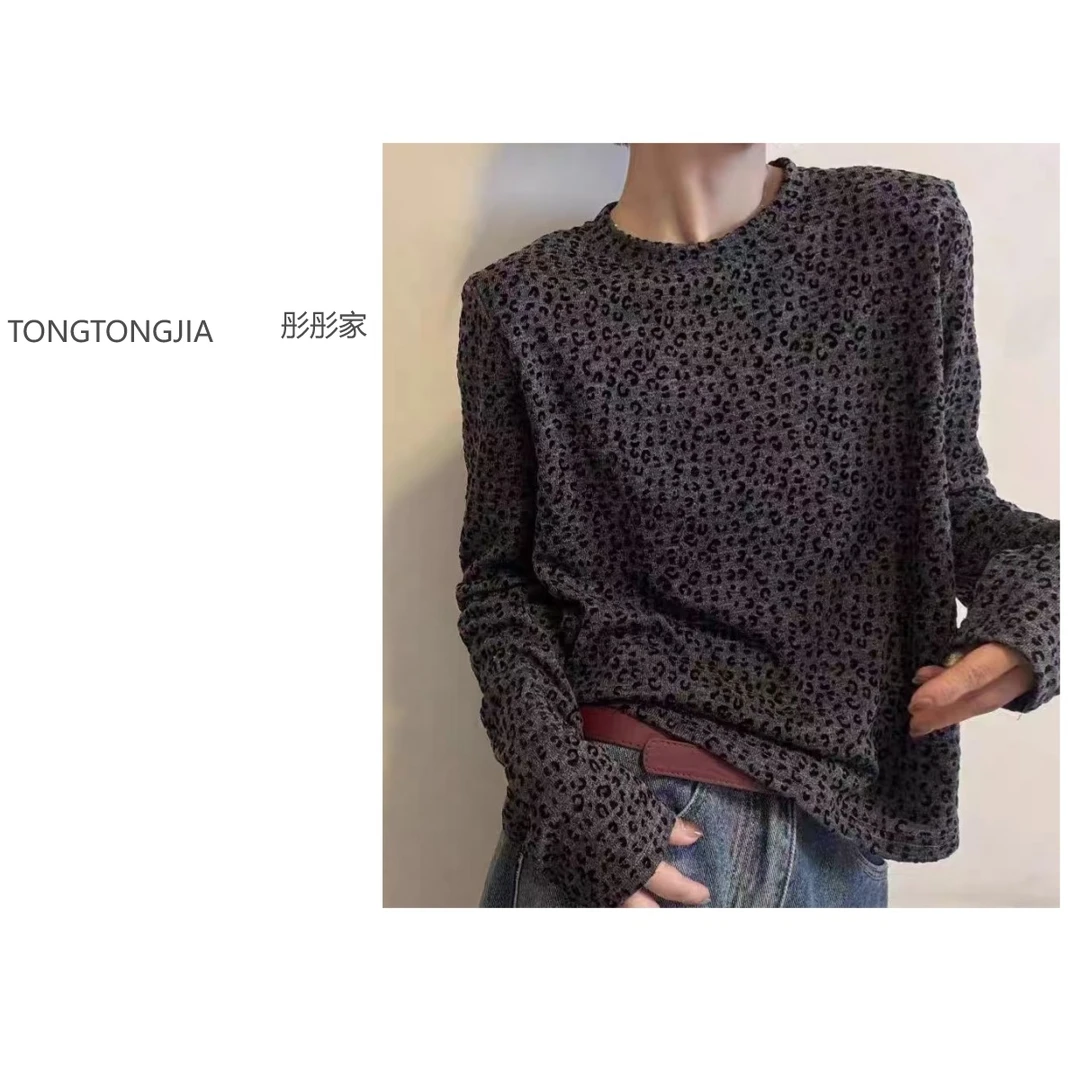 【TONGTONGJIA】欧洲站2025新款时尚复古豹纹长袖T恤打底