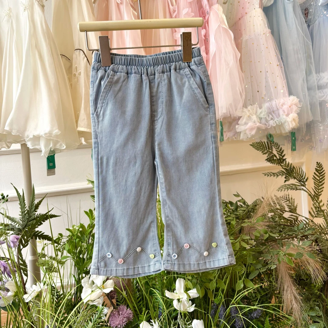 夏日薄款女中童宝宝夏季微叭百搭透气宽松长裤九分裤子XGK53323