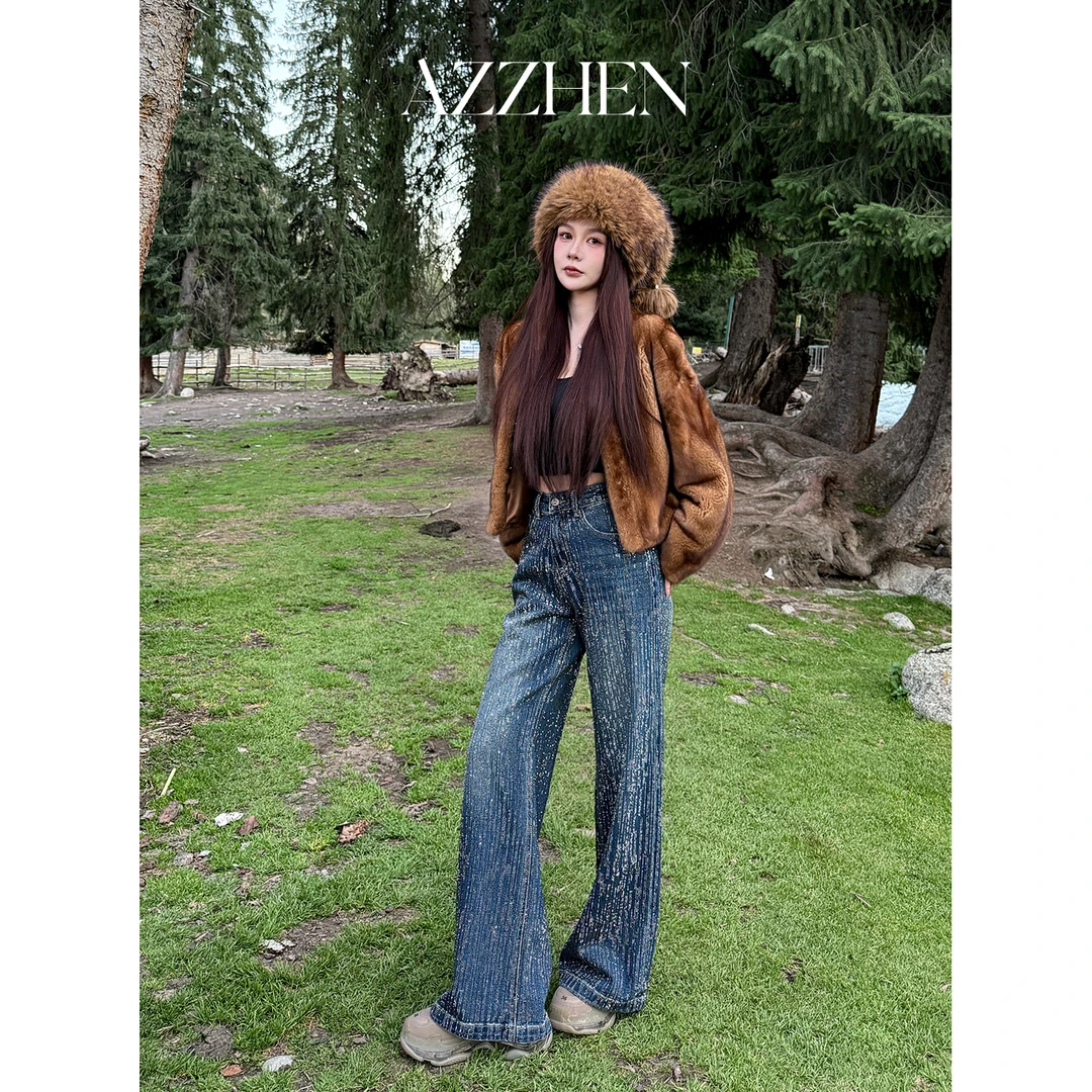（秋势力周）AZZHEN【许愿流星】爆闪亮钻重工阔腿牛仔裤AZ4KNK31-00