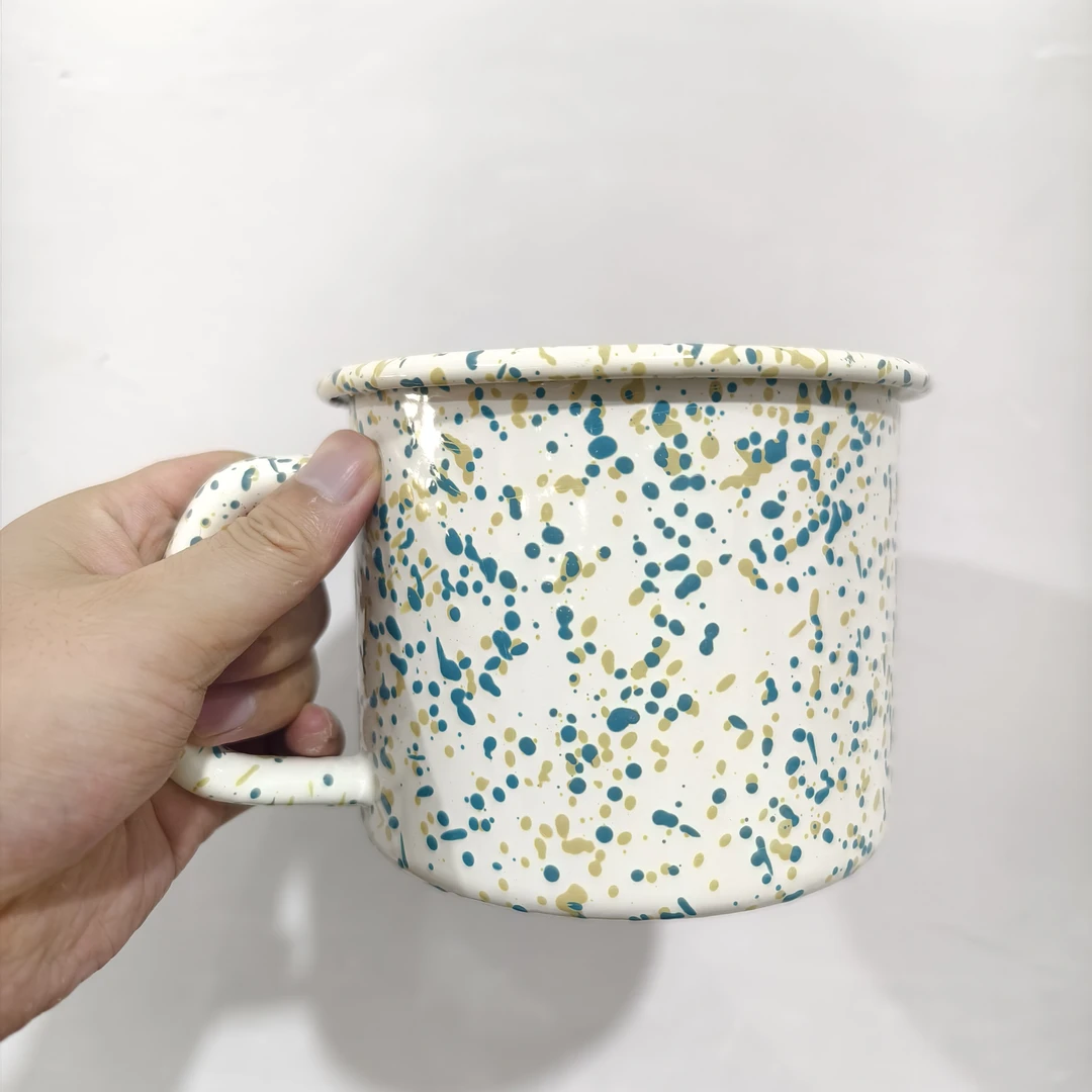 【微瑕】15cm 黄绿内外泼墨 珐琅搪瓷泡面杯猪油杯不挑灶具