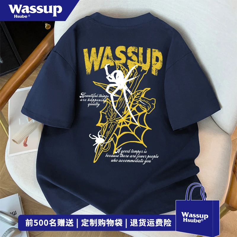WASSUP HSUBE美式hiphop高街重磅上衣男夏季创意蜘蛛印花短袖T恤
