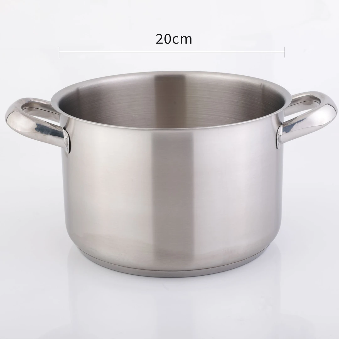 外贸加厚高品质18-10不锈钢20/24cm双耳汤锅无涂层带盖不挑炉灶