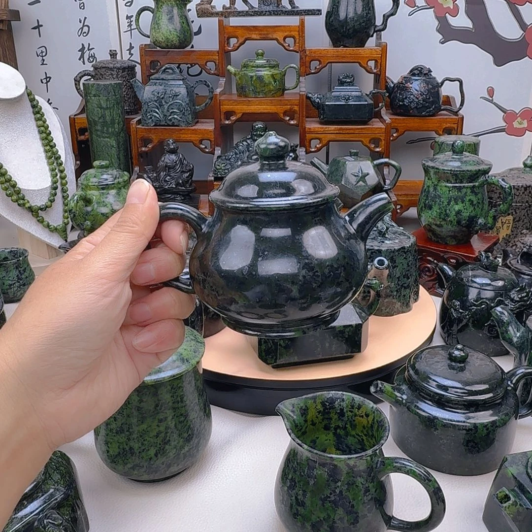 杨***士未镶嵌蛇纹石玉藏玉药王石茶壶