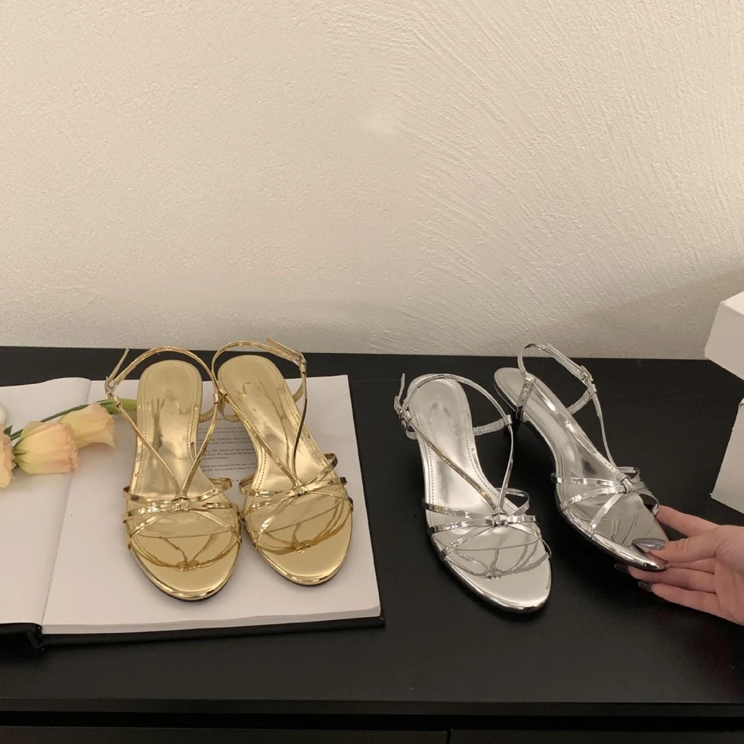 广州女鞋-6~2025年夏季新款交叉带露趾法式气质中高跟罗马凉鞋女