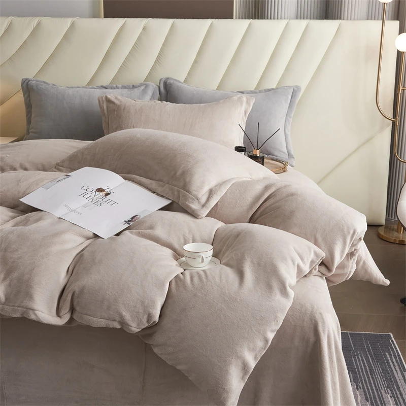 10斤加厚牛奶绒四件套冬季加绒保暖被套床单纯色双面绒毛绒床品