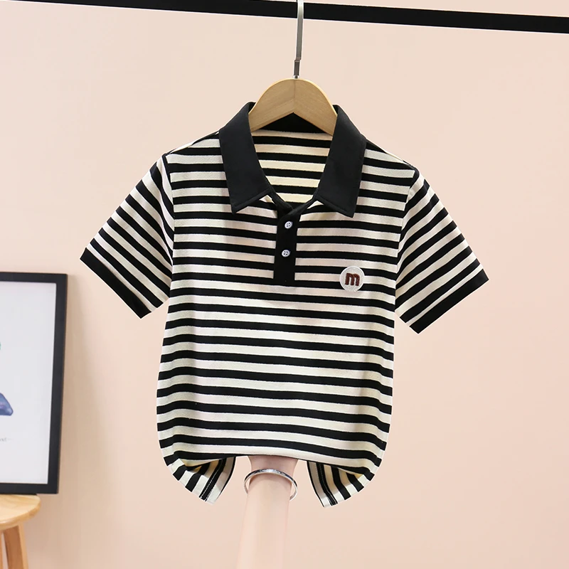 夏季短袖男条纹清凉条纹短袖T恤男童中大童童装t恤女童