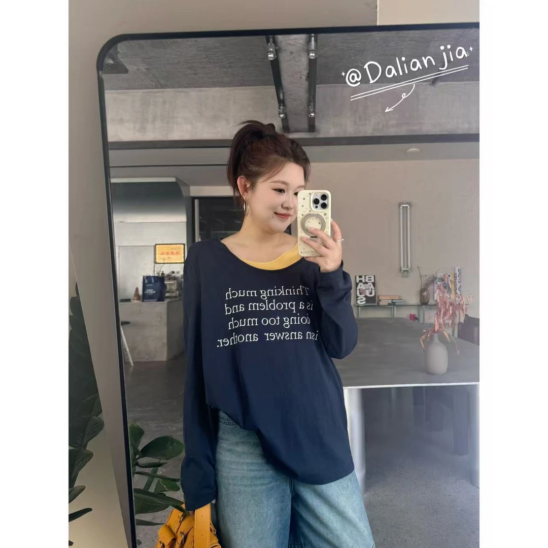 晶咕佳佳【咏叹调】领口挖空设计撞色长袖T恤显瘦时尚休闲百搭