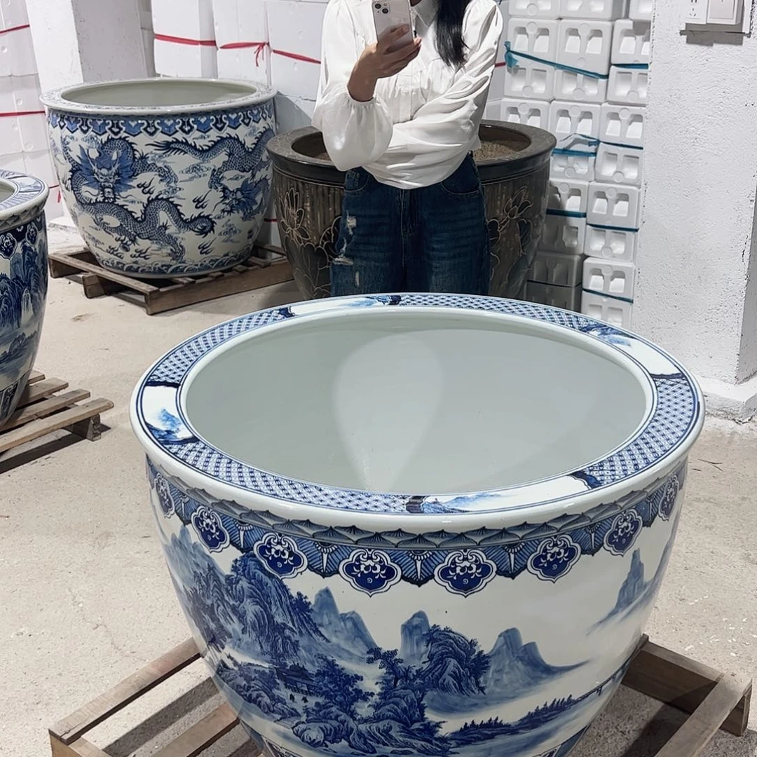 品***隱摆件90直径青花山水门海