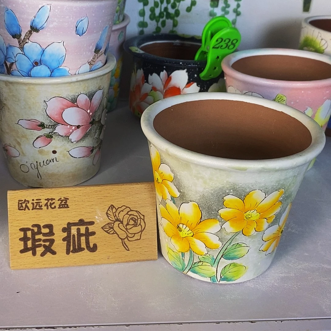 紫砂花盆红陶手绘花盆