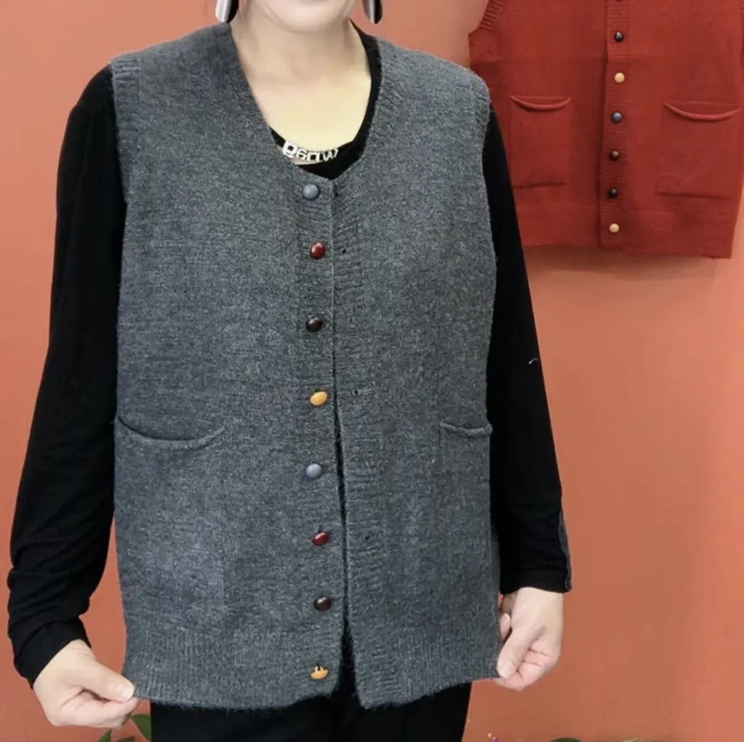 秋季时尚简约百搭休闲显瘦宽松气质中老年女装针织马甲8611