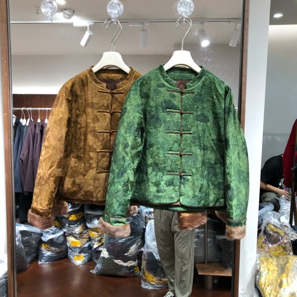 Bar Bie冬季新款新中式绿色洋气小立领提花盘扣冬季鹅绒服6590