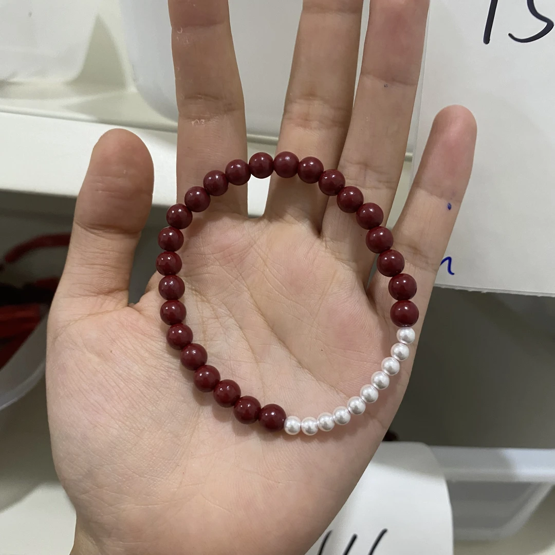 含辰砂工艺品6mm朱砂珍珠手链精致百搭小巧154
