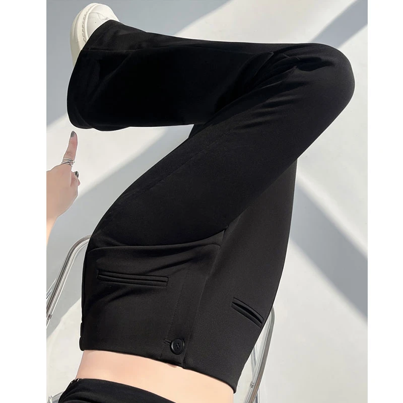 黑色西装裤女2025秋季新款微喇叭裤子高腰显瘦修身弹力拖地马蹄裤