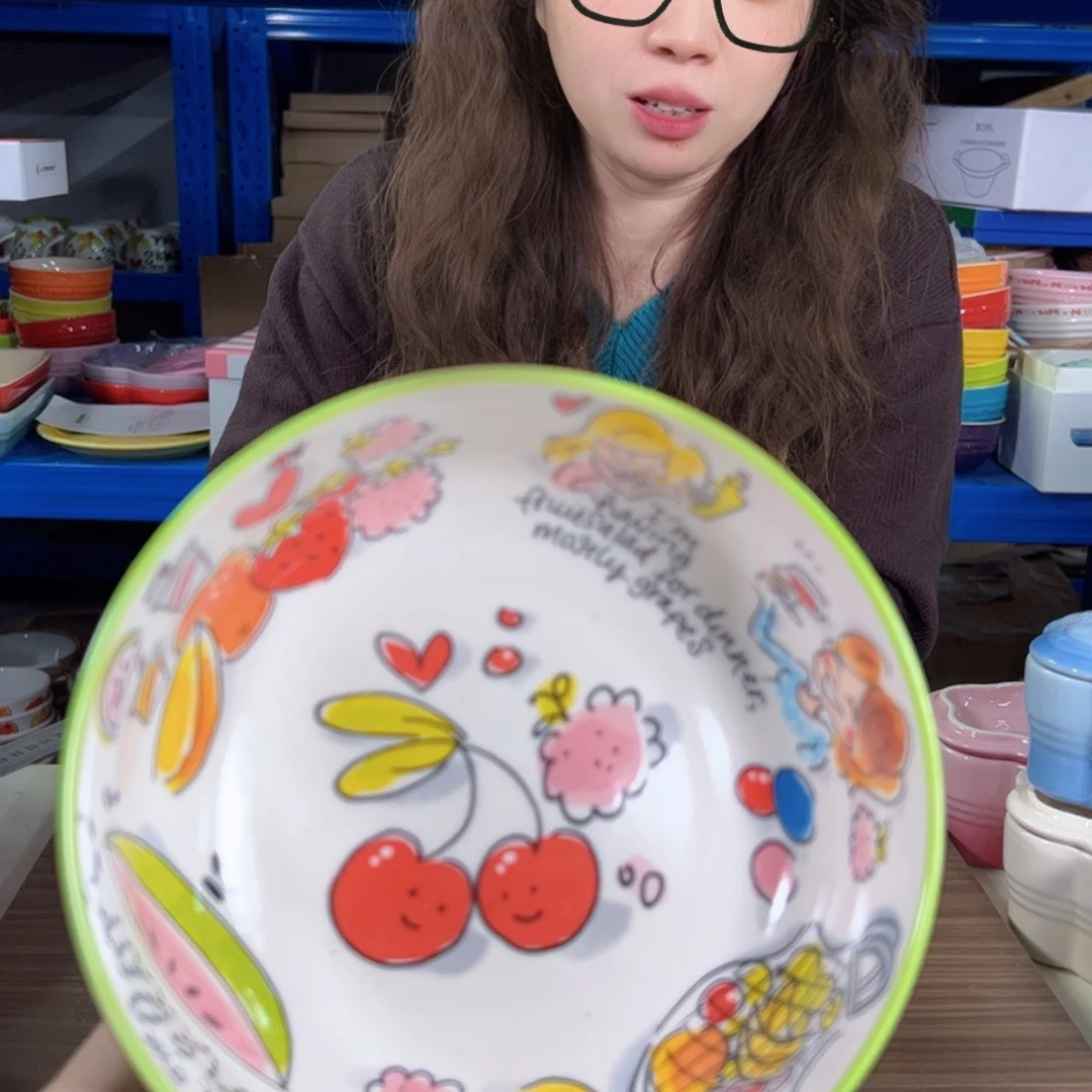老姊妹家瓷器好漂亮16绿色波点面碗微瑕