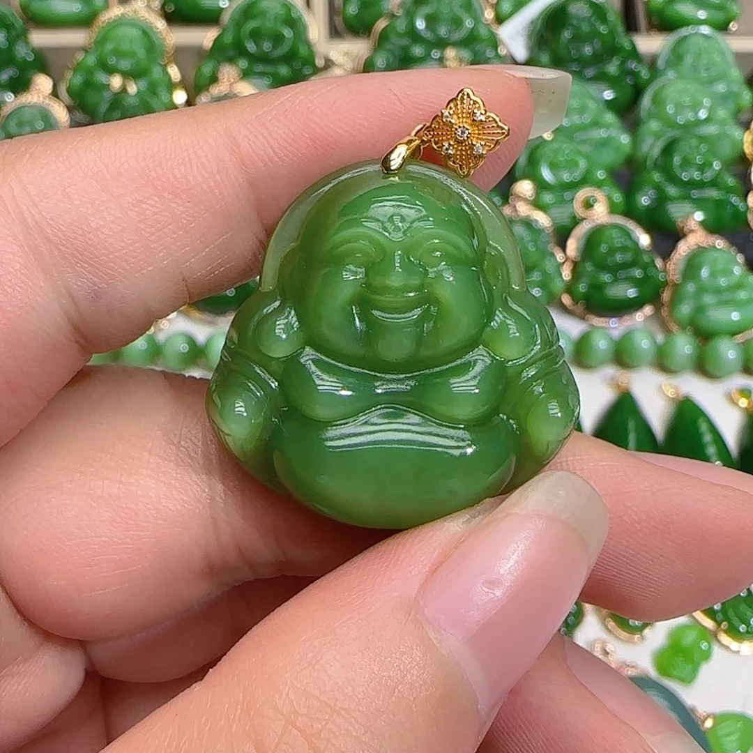 和田玉（碧玉）吊坠(不含链)18K金镶嵌