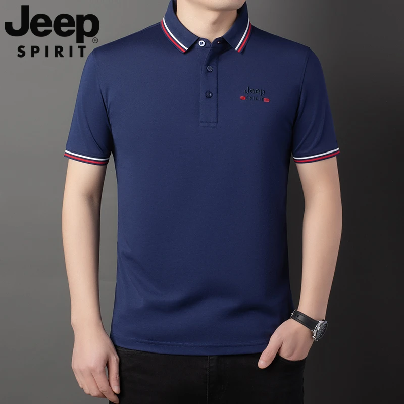 JEEP SPIRIT男士短袖POLO衫夏季薄款翻领上衣宽松休闲男装刺绣标