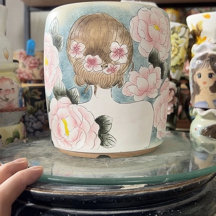 满38包邮 景德镇手绘花盆