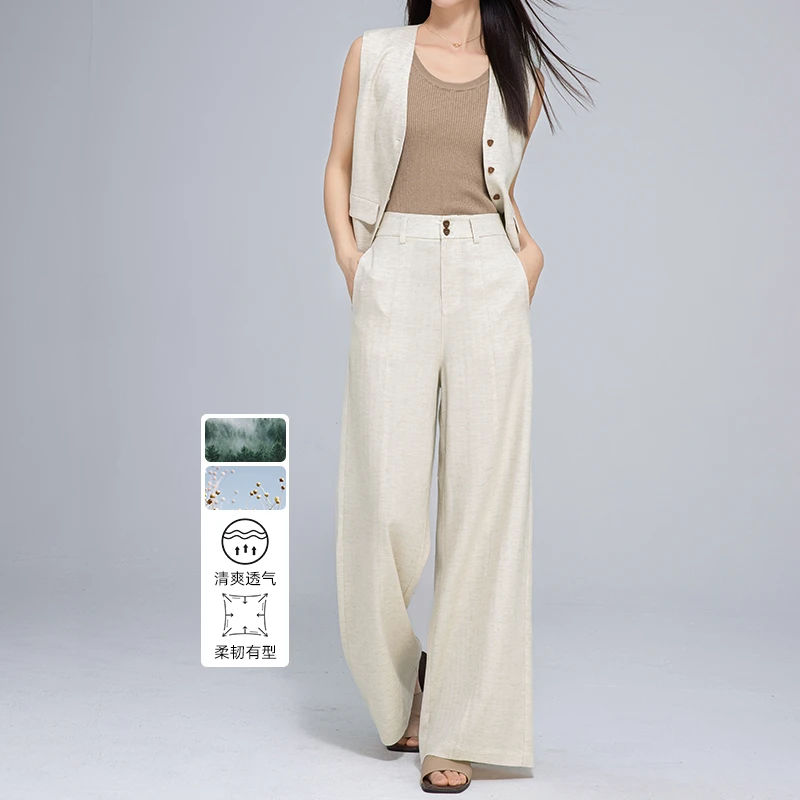 天丝亚麻白色阔腿裤女夏季薄款休闲高腰宽松垂感透气拖地直筒长裤