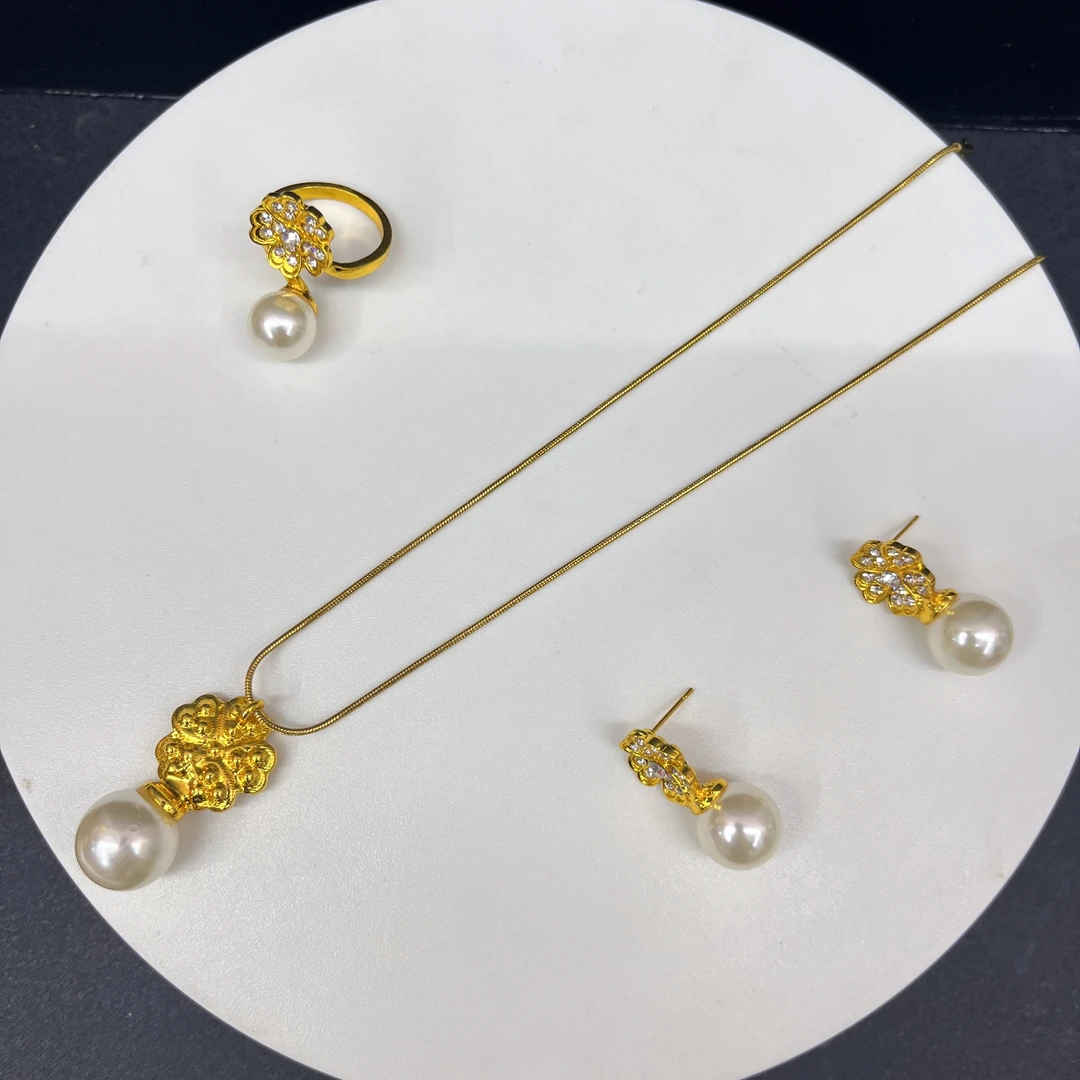 铜合金耳饰 铜合金吊坠 铜合金A91耳环戒指项链时尚三件套