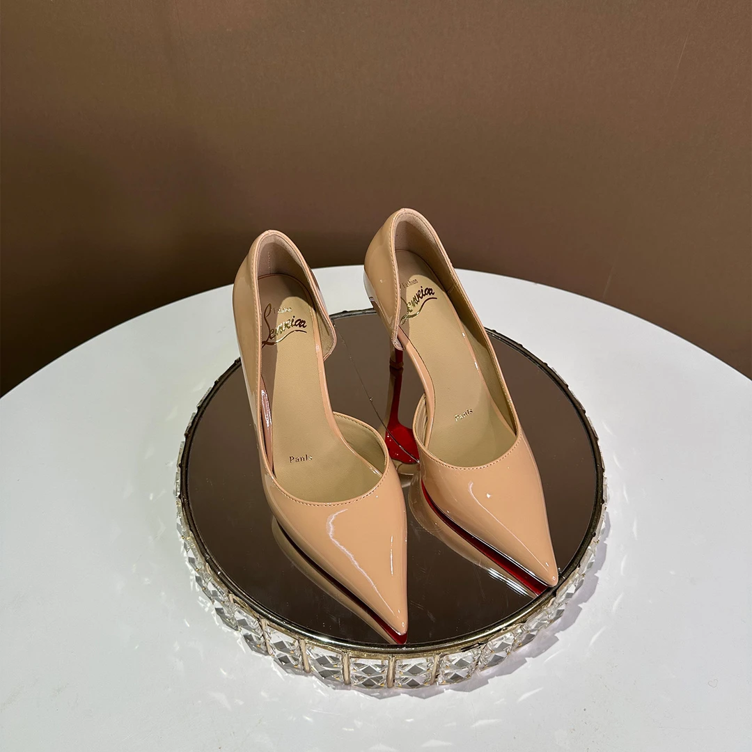 裸色红底高跟鞋女尖头韩系气质不累脚2025年春季新款百搭细跟侧空