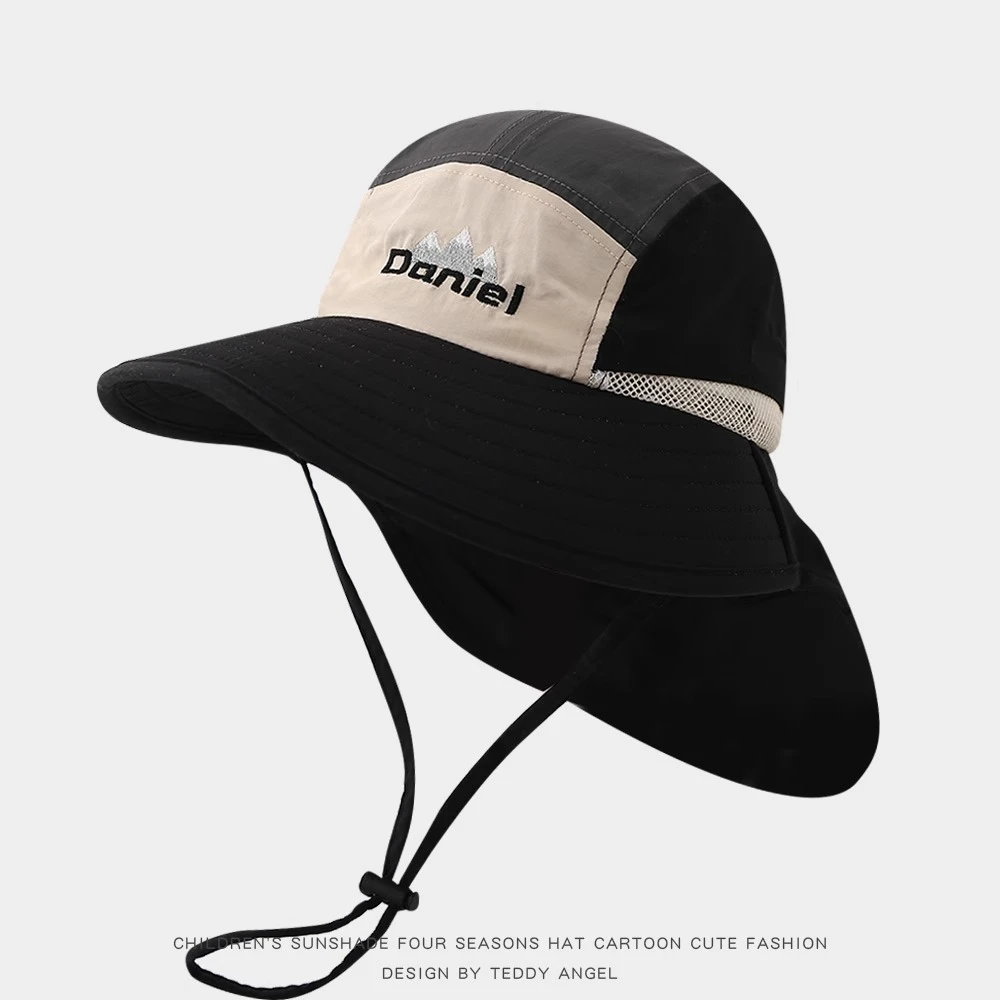 儿童遮阳帽夏天男孩披肩帽女童防晒帽小孩拼色防紫外线速干太阳帽